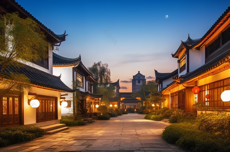 古建筑的小镇夜景,高清,摄影图,摄影图片,图片大全,摄影图免费下载